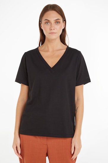 Calvin Klein Black Smooth Cotton V-Neck Short Sleeve T-Shirt