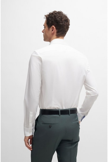BOSS White Slim-Fit Easy-Iron Shirt In Stretch-Cotton Poplin