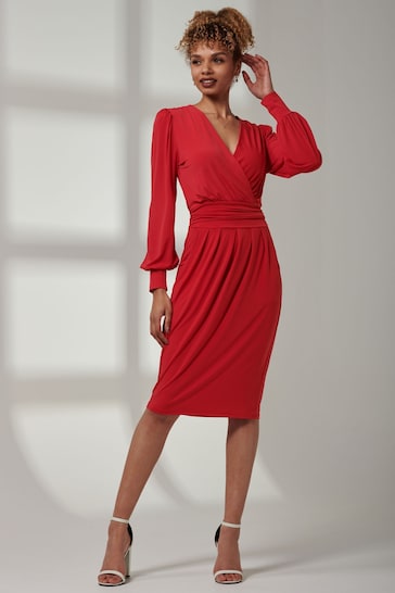 Jolie Moi Red Kinslee Long Sleeve Pegged Dress