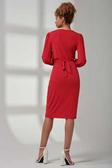 Jolie Moi Red Kinslee Long Sleeve Pegged Dress