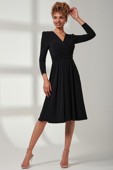 Jolie Moi Black Plain Long Sleeve Jersey Midi Dress