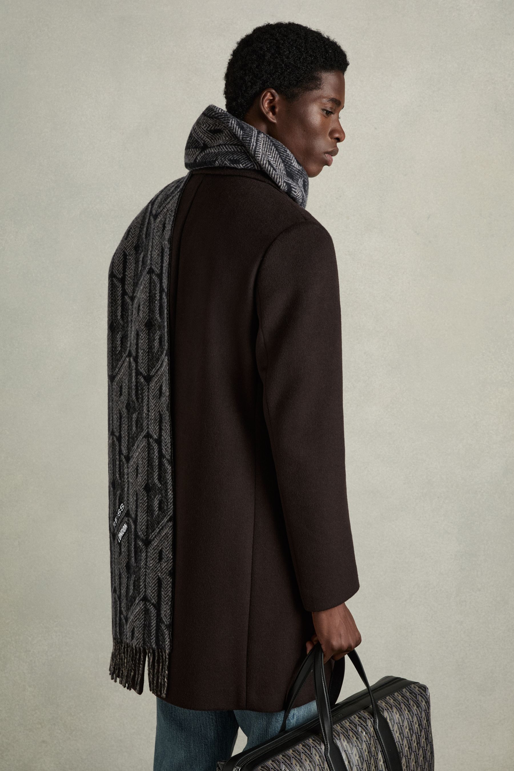 Buy Reiss Black Grey Vincent Wool and Cashmere Jacquard Scarf from the Next UK online shop