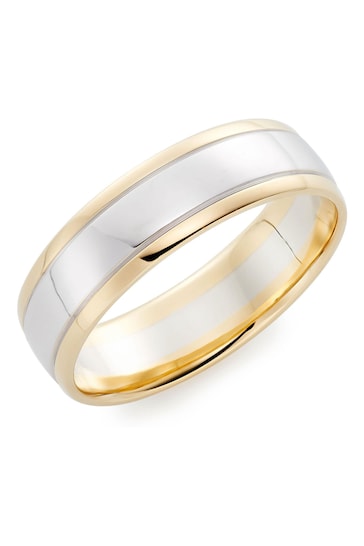 Beaverbrooks Mens 9ct Yellow and White Gold Wedding Ring