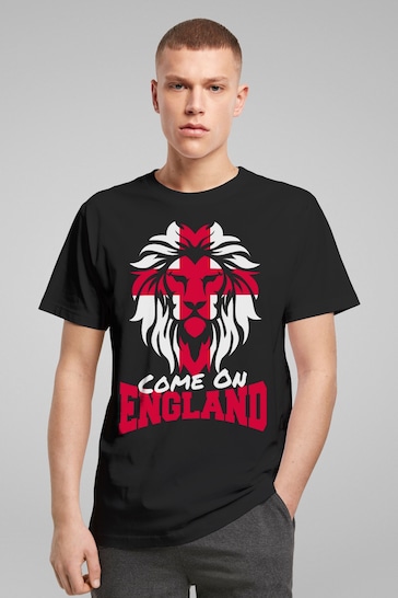 All + Every Black Mens Come On England Football Lion Cross T-Shirt