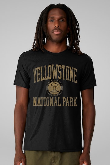All + Every Black Mens US National Parks Yellowstone Wyoming T-Shirt