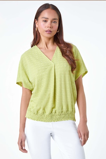 Roman Green Textured Shirred Stretch Top