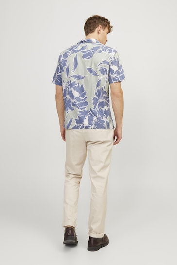 JACK & JONES Blue Tropical Printed Resort Collar Summer Shirt