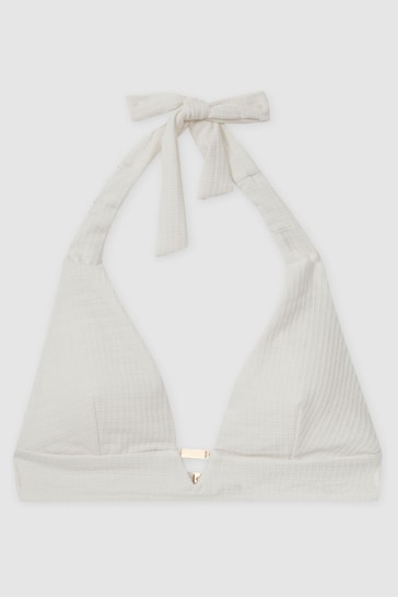 Reiss White Laurel Halter Neck Waffle Bikini Top