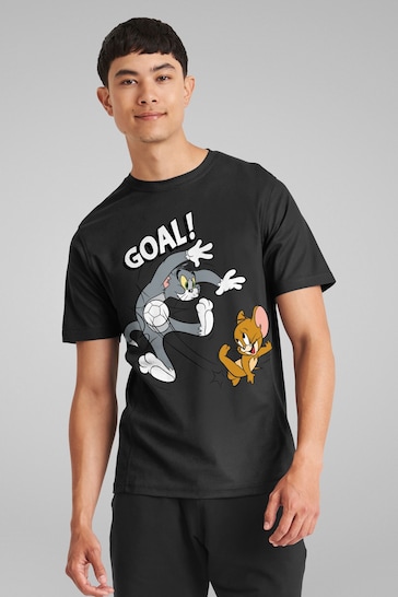 All + Every Black Mens Tom and Jerry Football Goal T-Shirt