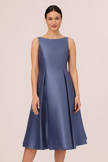 Adrianna Papell Blue Sleeveless Tea Length Dress