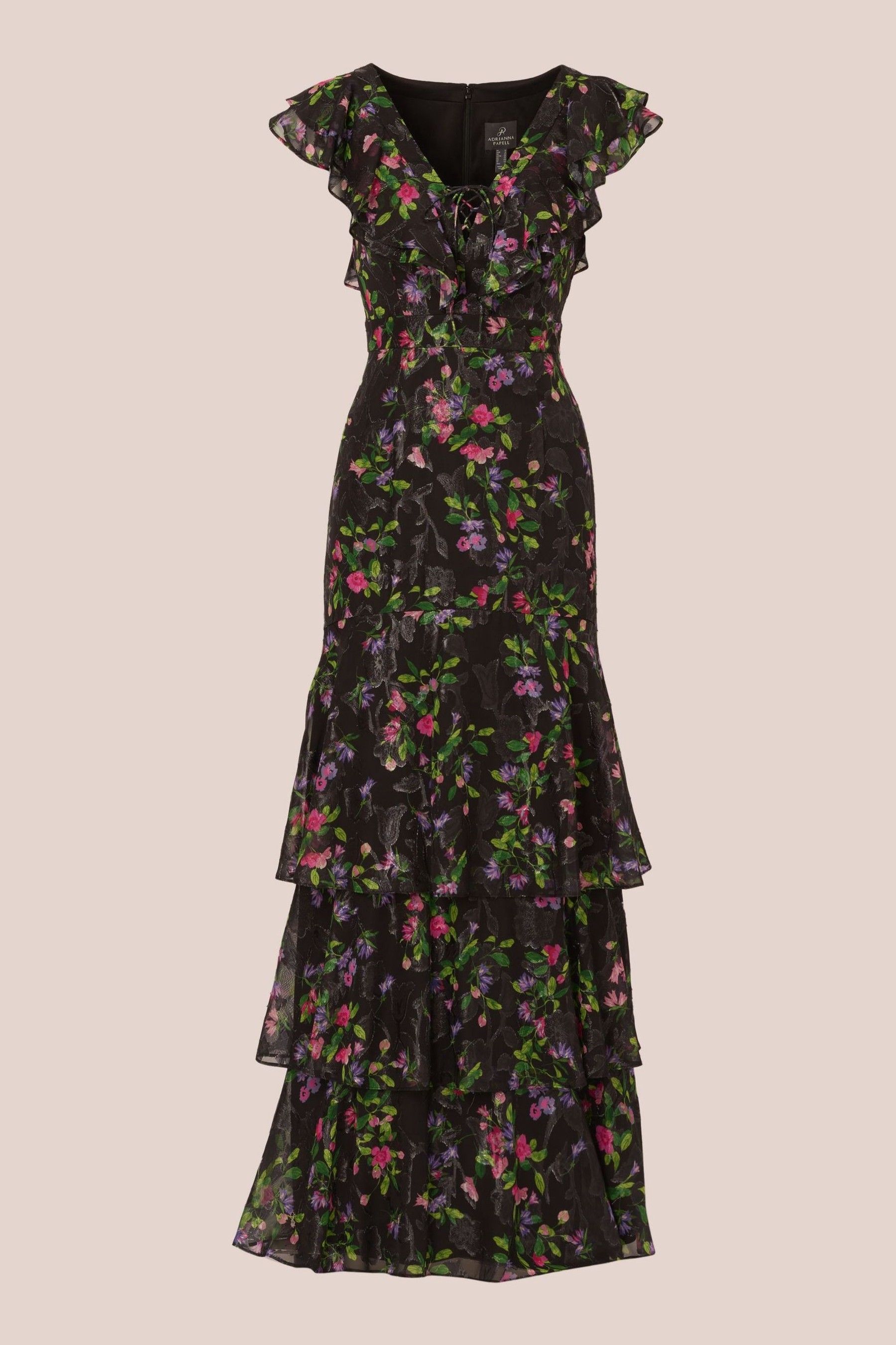 Adrianna papell tiered chiffon dress outlet