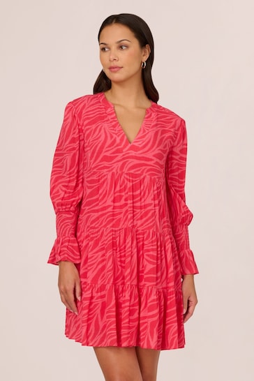 Adrianna Papell Pink Print Tier Dress