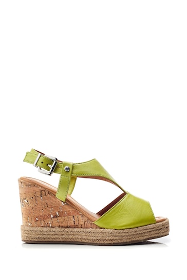 Moda in Pelle Green Petrina T-Bar Front Wedge Sandals