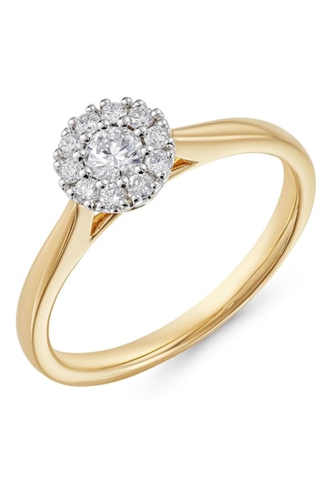 Beaverbrooks 18ct Yellow Gold Tone Diamond Halo Ring