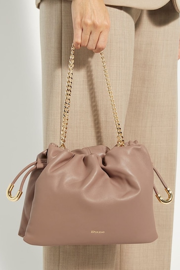 Dune London Brown Primrose Drawstring Leather Bag