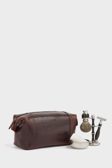 OSPREY LONDON The Brixton Leather Brown Washbag