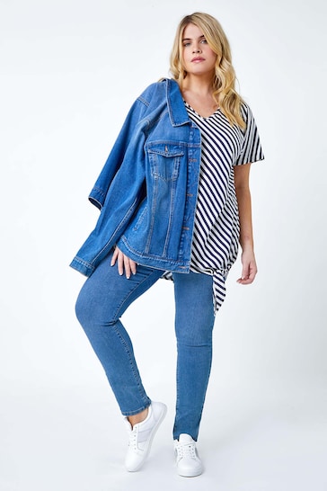 Roman Blue Stripe Side Tie Stretch Top