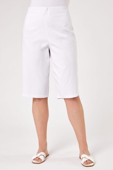 Roman White Knee Length Stretch Shorts