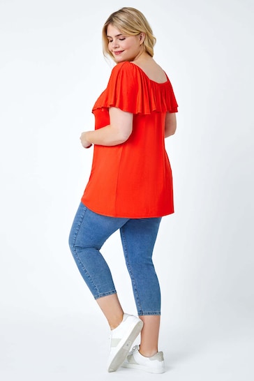 Roman Red Plain Bardot Stretch Top