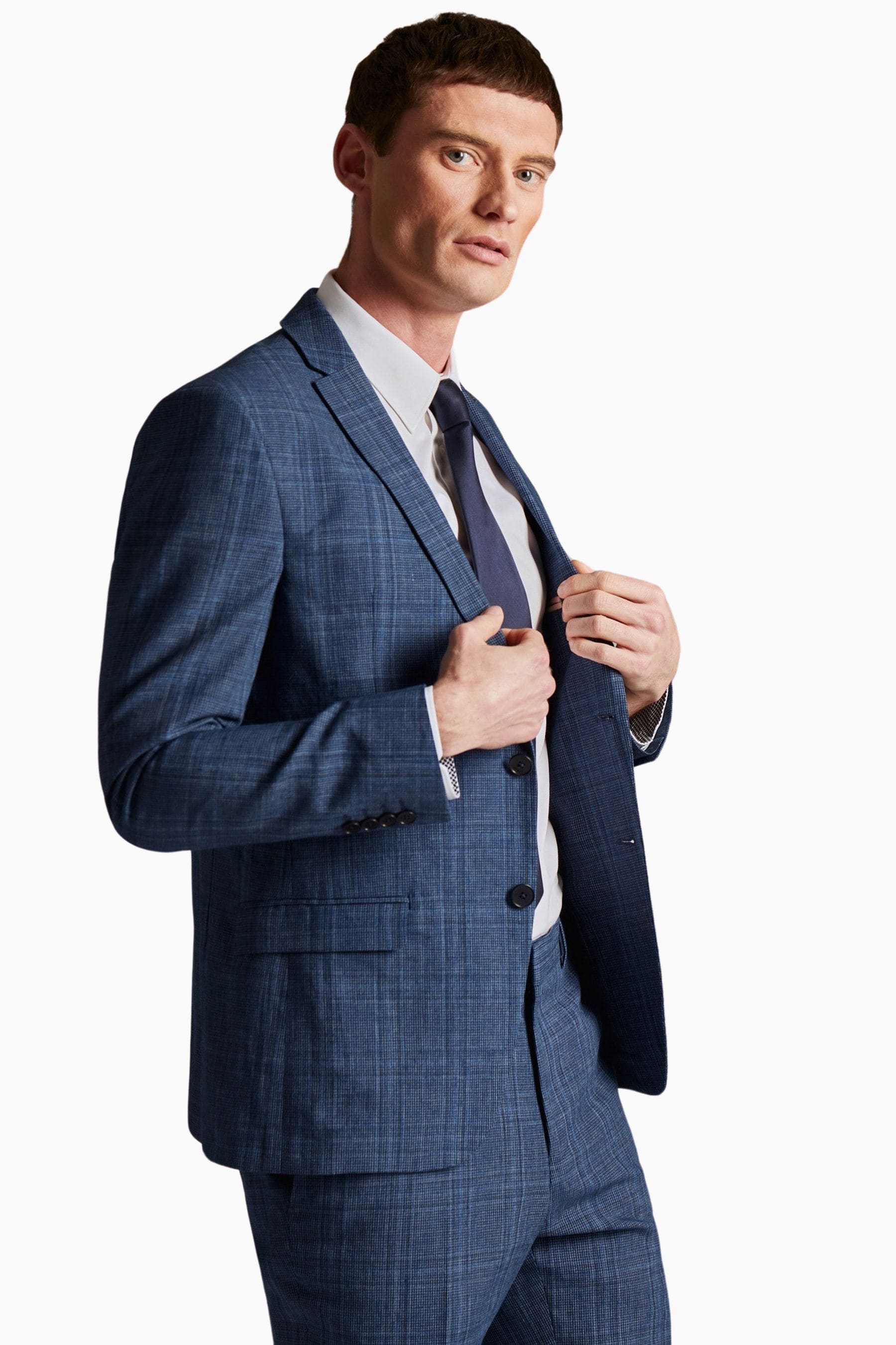 Ted baker tailored fit blue overcheck waistcoat hot sale