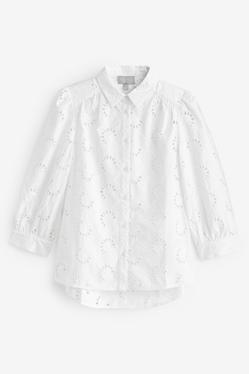 Pure Collection Broderie 3/4 Sleeve White Blouse
