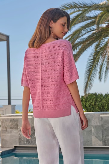 Pure Collection Pink Cotton Pointelle Top