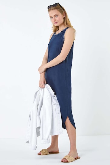 Roman Blue Contrast Stitch Stretch Jersey Midi Dress