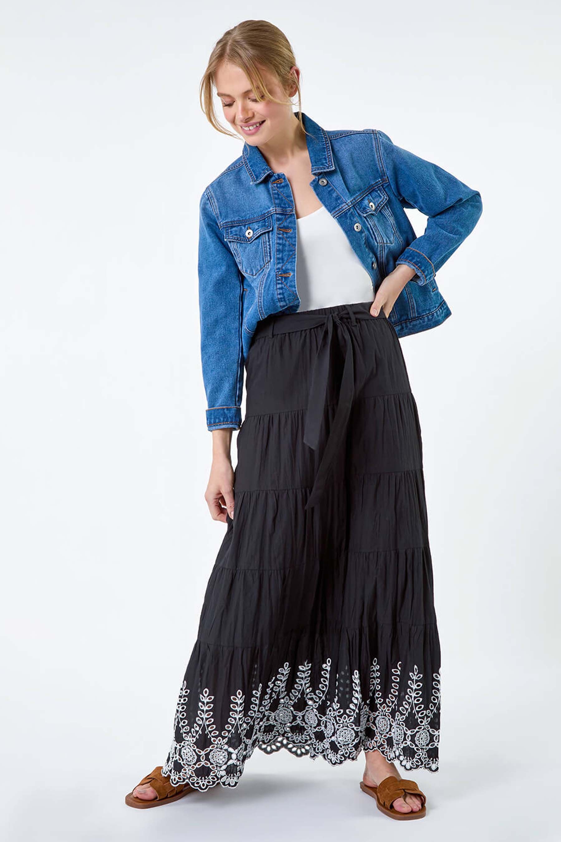 Black cotton tiered maxi skirt cheap
