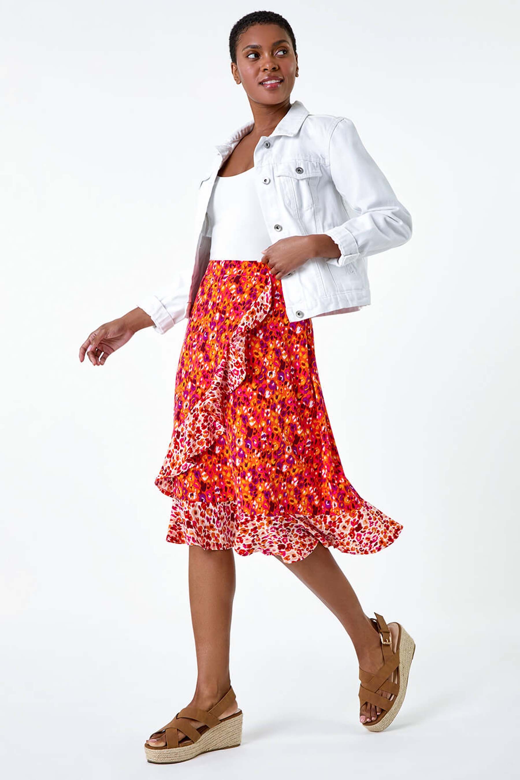 Buy Roman Orange Mixed Animal Print Frill Wrap Skirt from the Next UK online shop