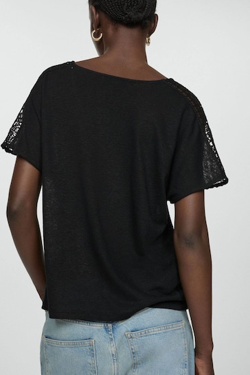 Mango Black Openwork Details T-Shirt