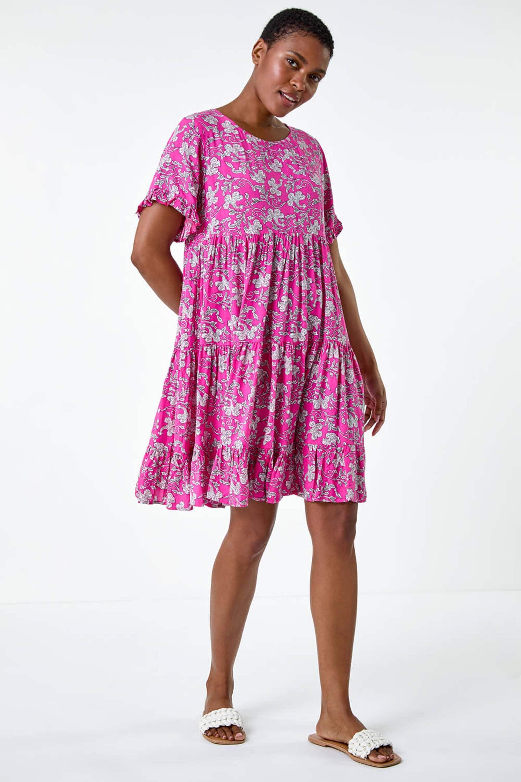 Buy Roman Pink Ditsy Floral Print Tiered Smock Dress from the Next UK online shop