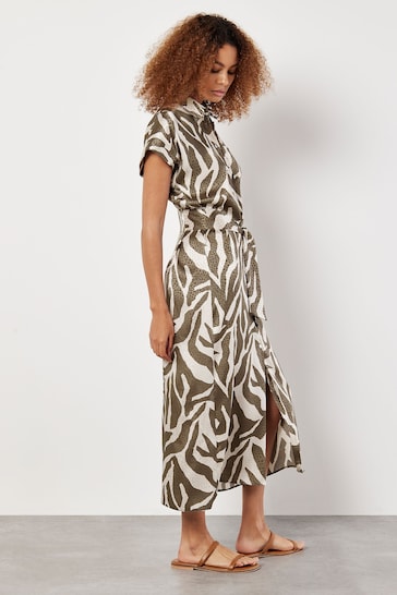 Apricot Green Texture Zebra Print Tie Dress