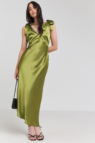 Simply Be Green Tie Strap Satin Dress