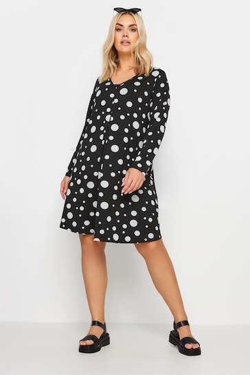 Yours Curve Black Dot Printed Mini Dress