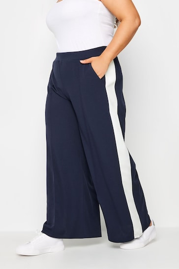 Yours Curve Blue Scuba Side Stripe Wide Leg Trousers