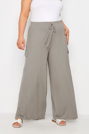 Yours Curve Natural Jersey Wide Leg Cargo Trousers