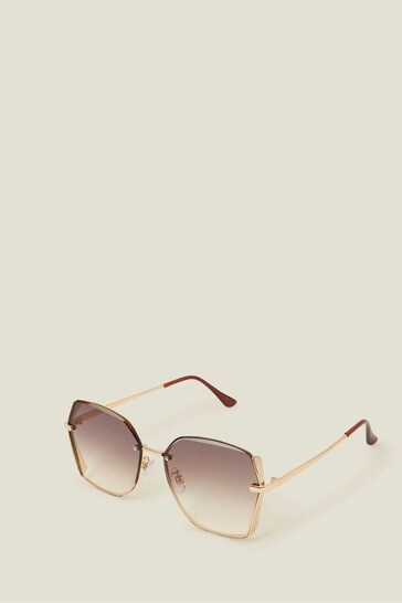 Accessorize Gold Metal Bevelled Edge Sunglasses