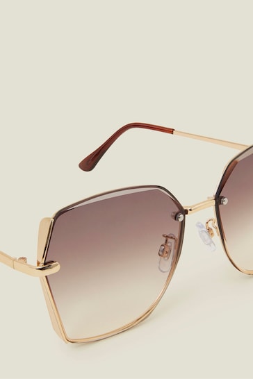 Accessorize Gold Metal Bevelled Edge Sunglasses