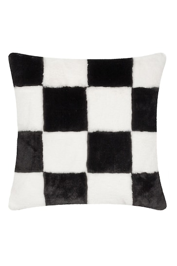 heya home Black Cozee Check Faux Fur Cushion