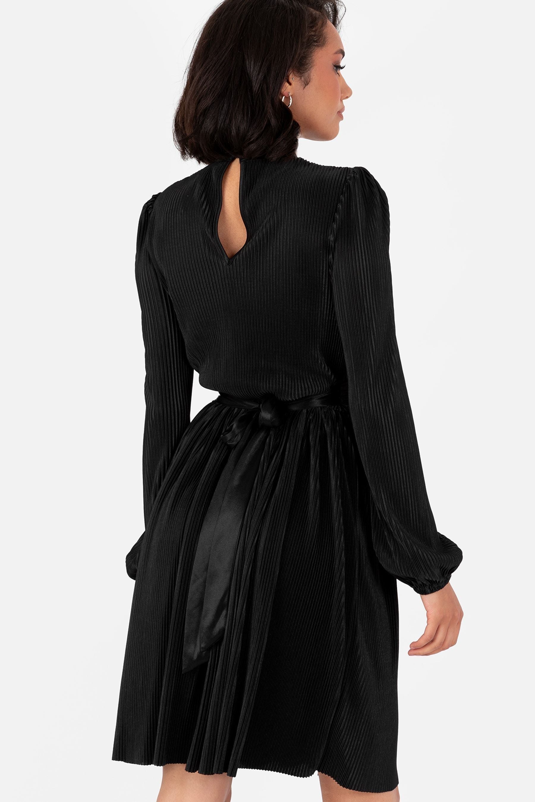 Lovedrobe Plisse Long Sleeve Keyhole Detail Mini Black Dress