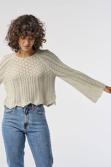 ONLY Cream Cropped Crochet Knitted Jumper
