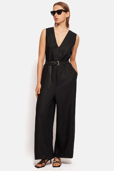 Jigsaw Linen Sleeveless Black Jumpsuit