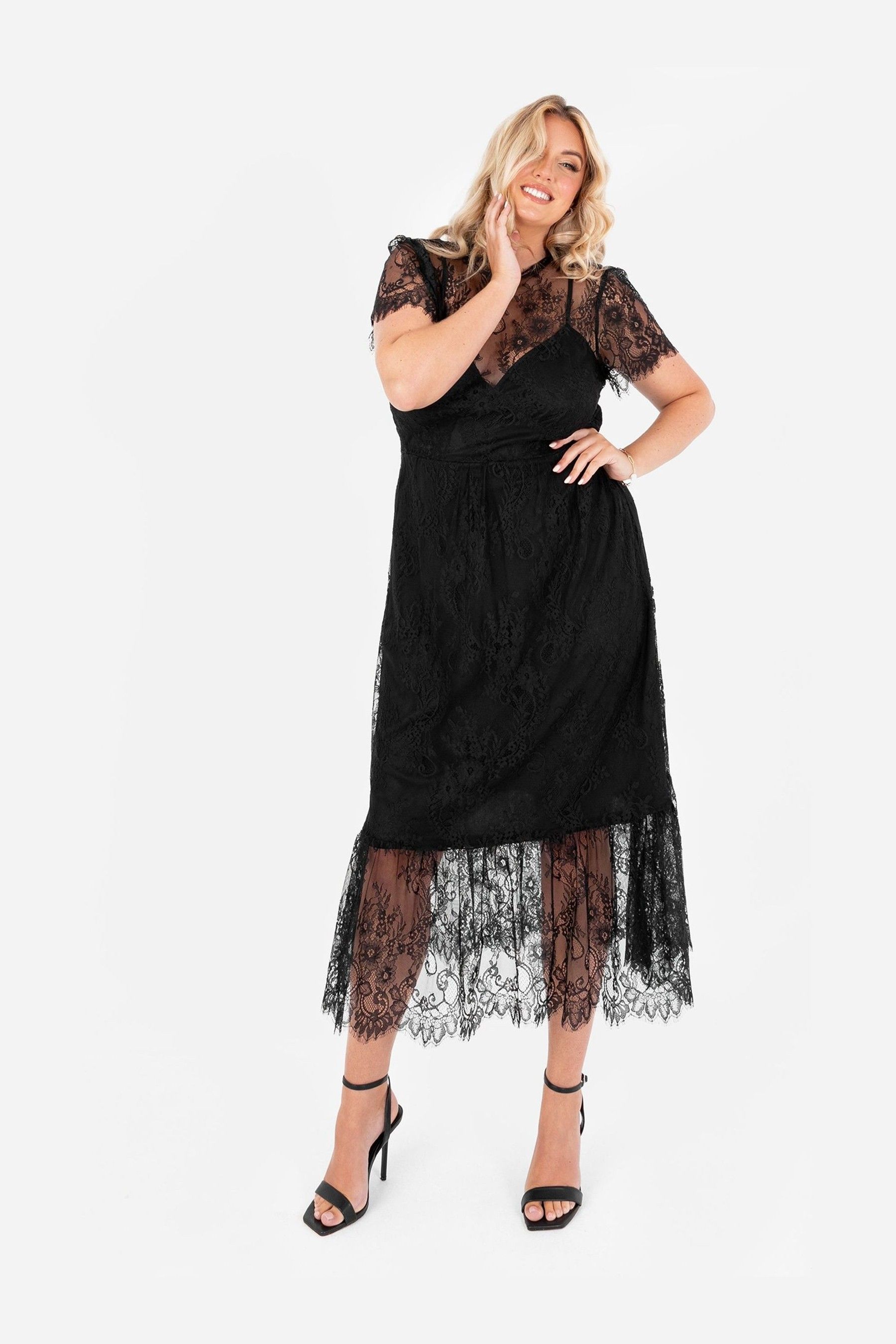 Black lace tiered dress clearance