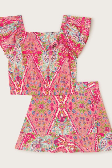 Monsoon Pink Paisley Print Top and Skirt Set