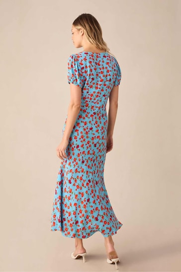 Ro&Zo Leopard Print Puff Sleeve Midi Dress