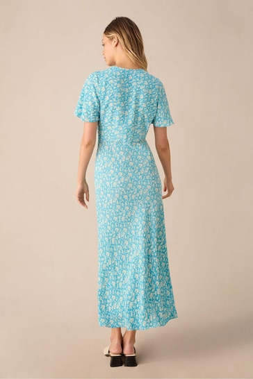 Ro&Zo Blue Ditsy Floral Print Flutter Sleeve Midi Dress