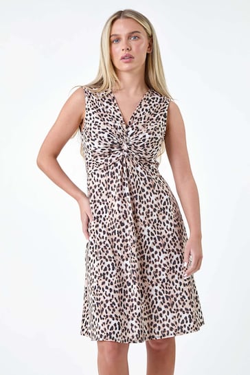 Roman Natural Animal Twist Front Stretch Dress