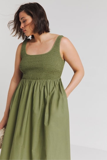 Simply Be Green Shirred Poplin Apron Dress
