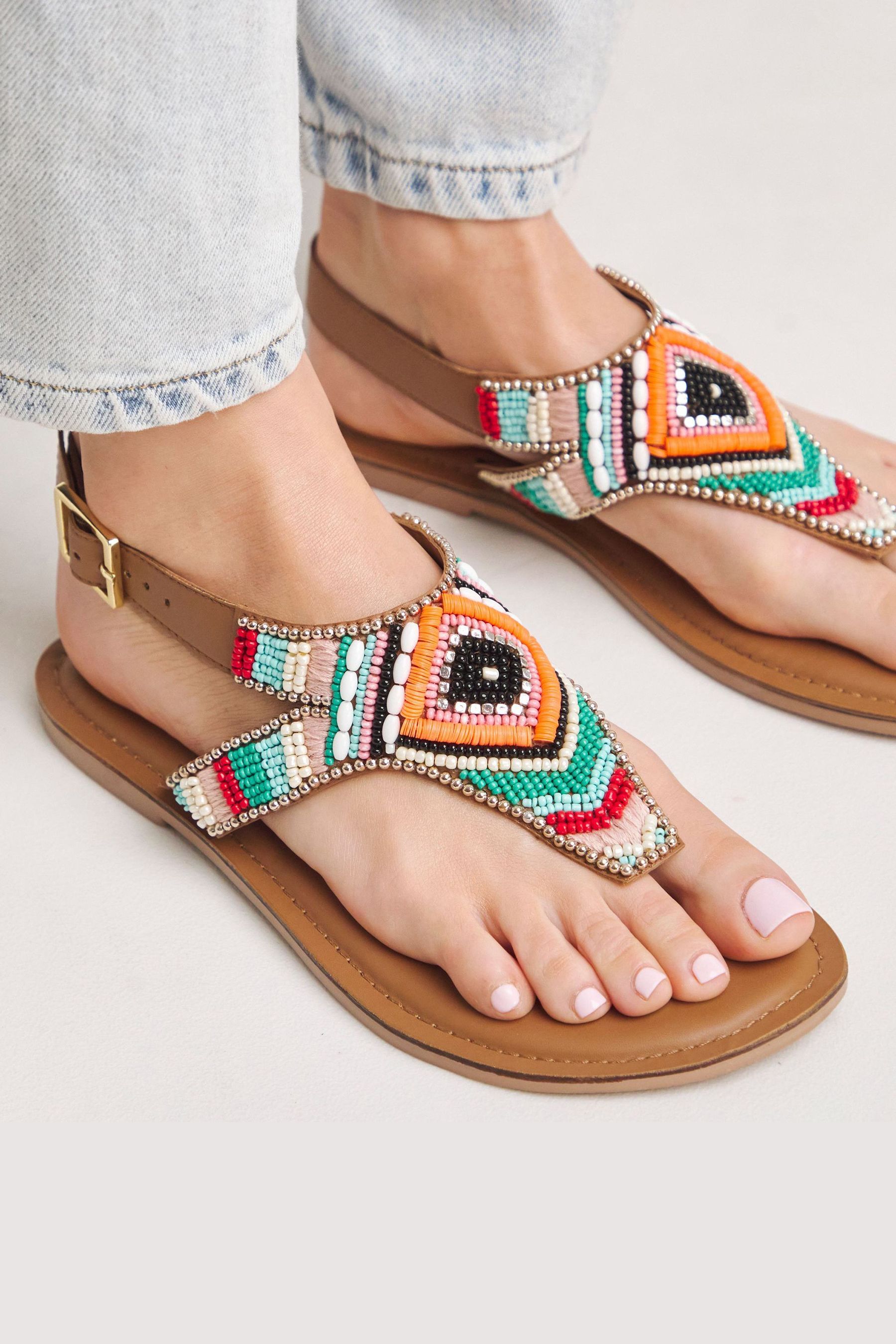 Buy Simply Be Multi Extra Wide Fit Beaded Toe Post Flat Sandals from the Next UK online shop