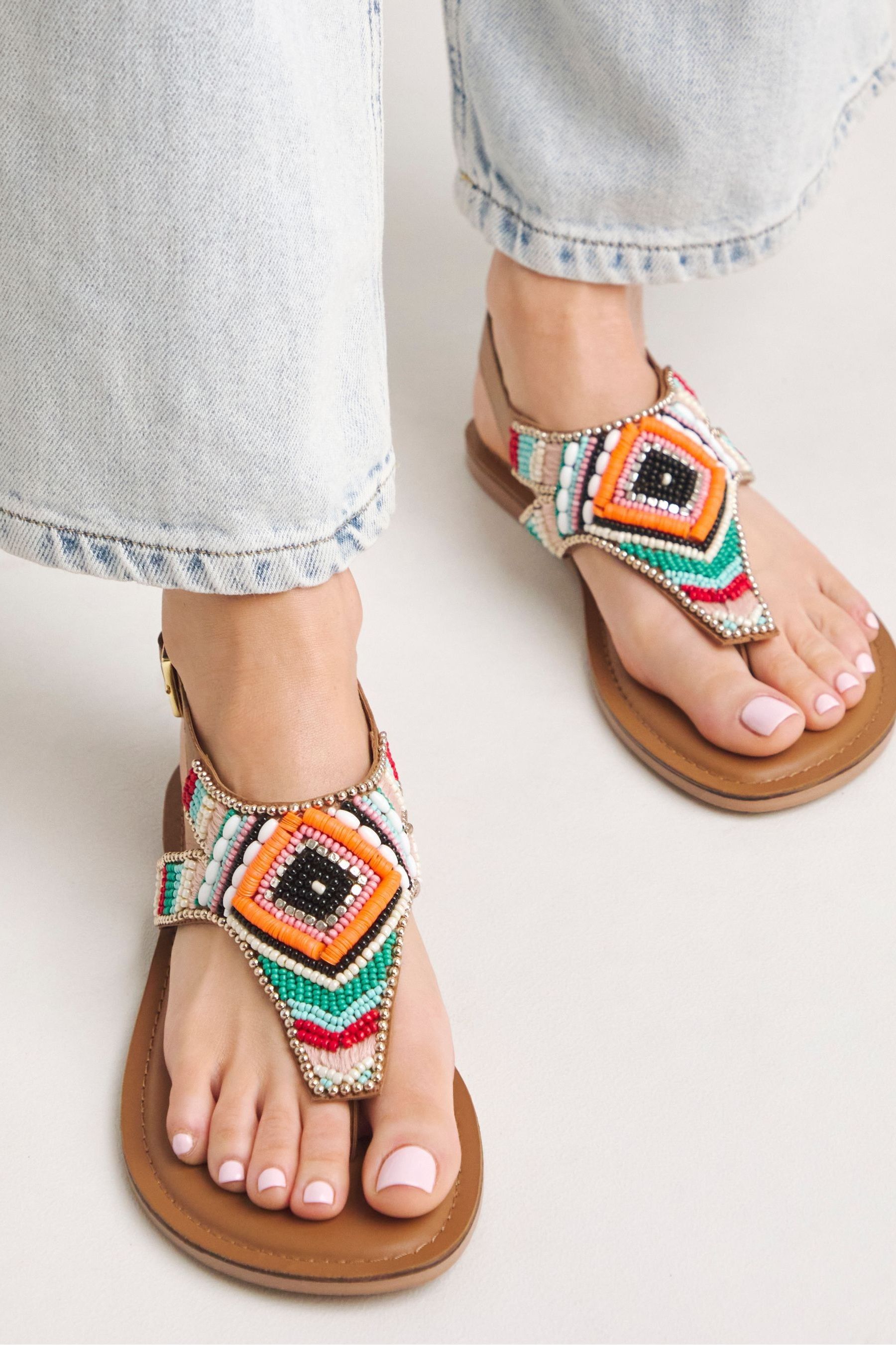 Buy Simply Be Multi Extra Wide Fit Beaded Toe Post Flat Sandals from the Next UK online shop